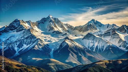 Minimalist snowy mountains in the French Pyrenees, beautiful background