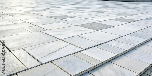 Minimalist white paving slabs with marble inclusions