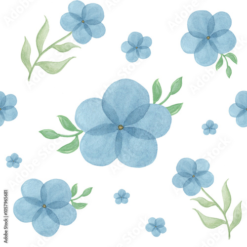 seamless floral pattern with blue wild flowers and white background