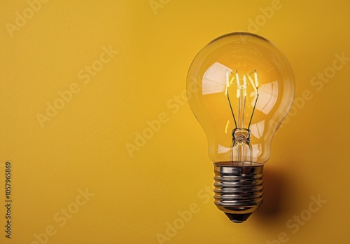 A Single Lit Light Bulb On A Yellow Background
