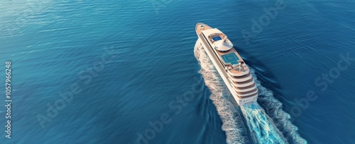 Luxury Cruise Ship Sailing Through Calm Ocean at Dusk