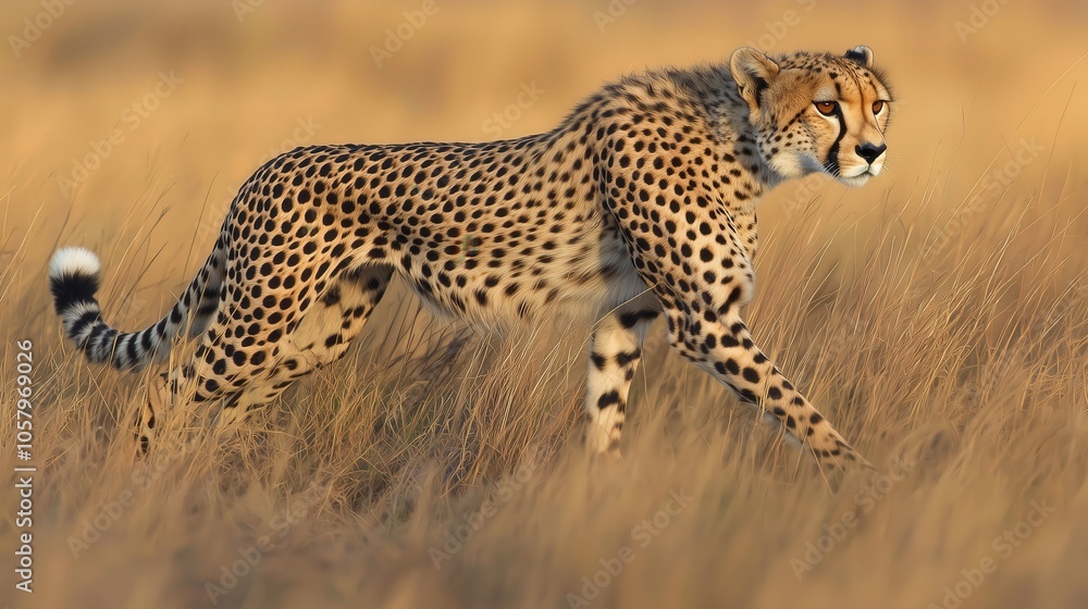 Cheetah Walking Through Tall Grass at Dusk
Cheetah Walking Through Tall Grass at Dusk