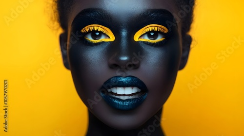 A woman with black makeup and a big mouth