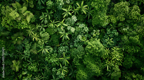 lush green foliage of a dense tropical rainforest from a top down view