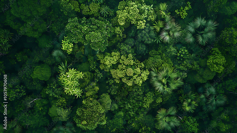 Top view of a lush green tropical rainforest canopy. Top view of a lush green tropical rainforest canopy.