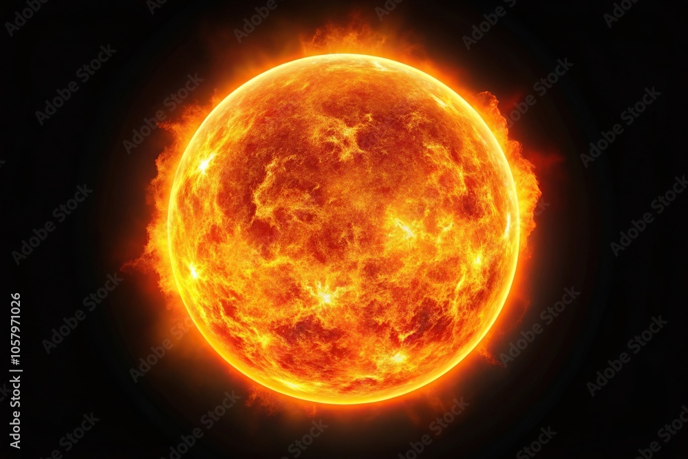 Macro bright and hot orange sun solar energy burning on black background Macro bright and hot orange sun solar energy burning on black background