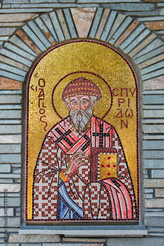 Mosaic Saint Cypria in the Greek Orthodox Christian Church, at Dion in the foot of Mount Olympus. Greece, June 2014 photo