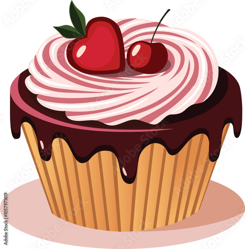 Valentine’s Cupcake with Cherry and Heart Decoration