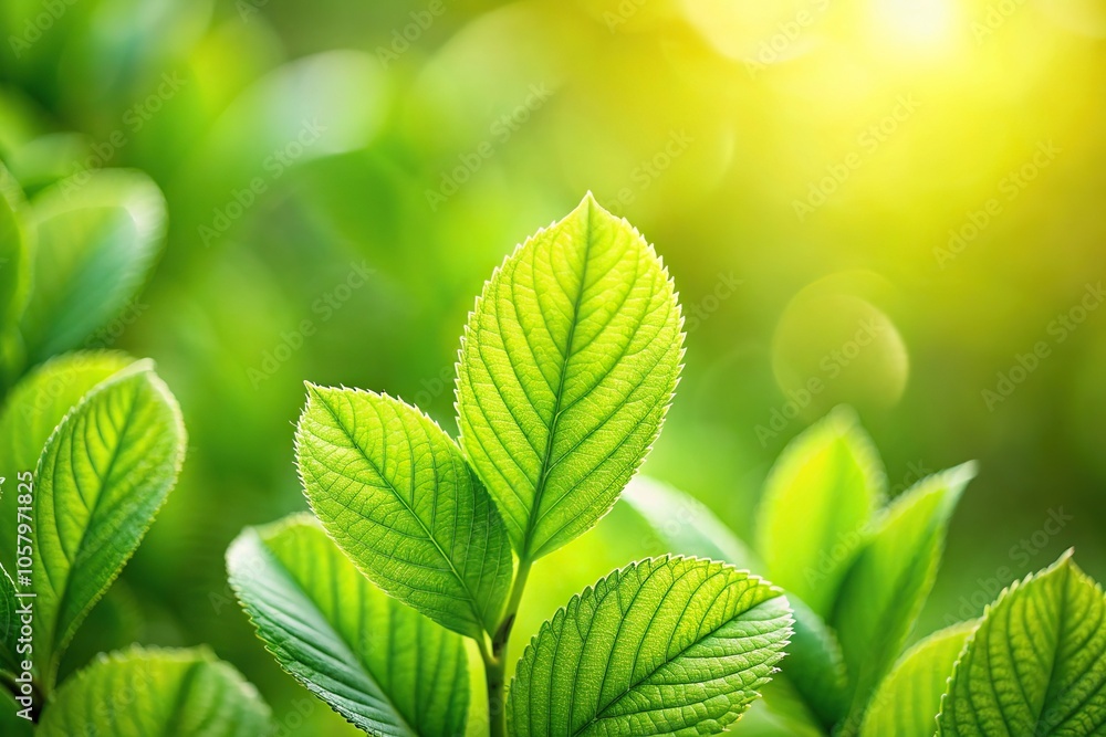 Macro closeup of fresh green leaves with blurred background Macro closeup of fresh green leaves with blurred background