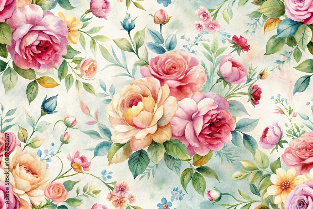 Fototapeta Macro floral watercolor wallpaper texture background