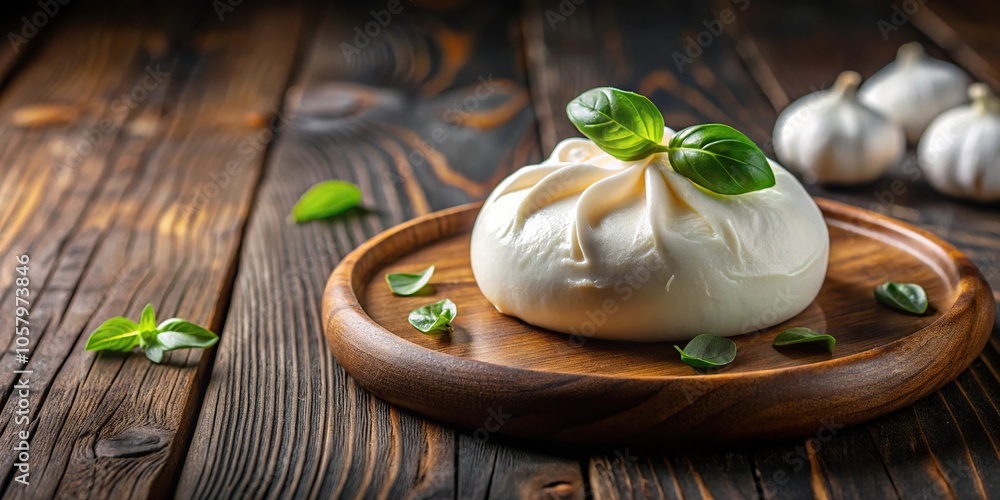macro homemade burrata cheese on wooden table macro homemade burrata cheese on wooden table