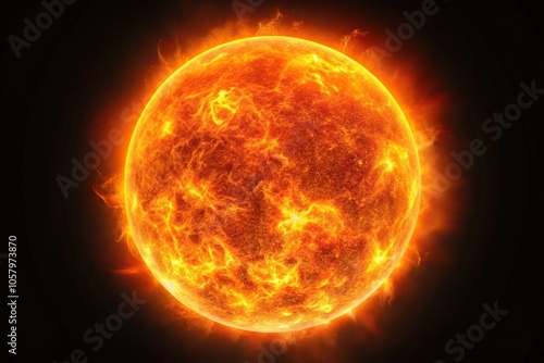 Macro image of a bright and hot orange sun against a black background