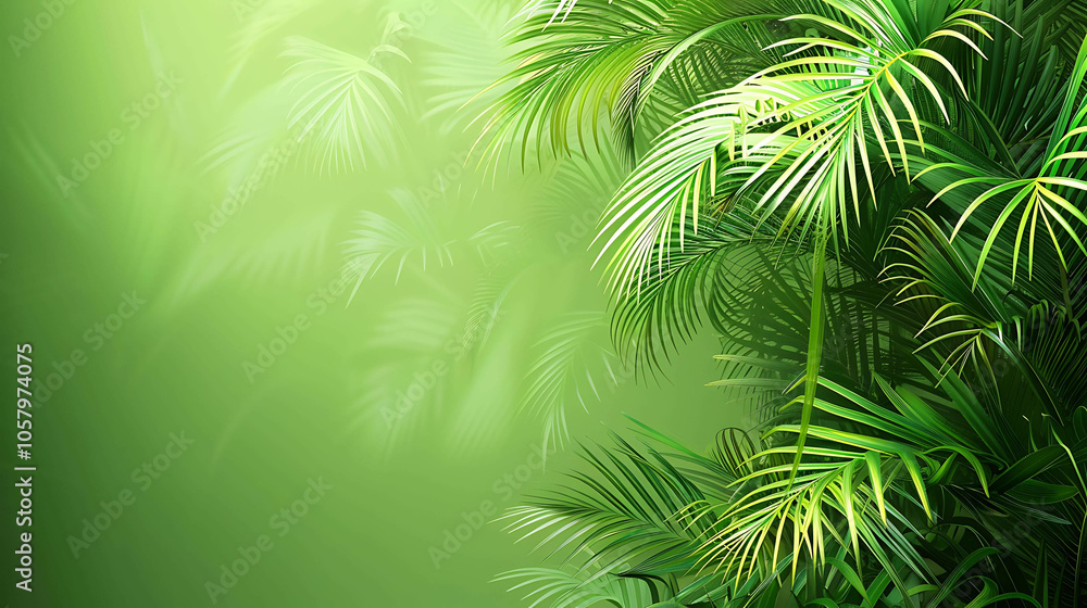 lush green palm leaves against a gradient background, with a painterly quality, perfect for a relaxing and calming atmosphere lush green palm leaves against a gradient background, with a painterly quality, perfect for a relaxing and calming atmosphere