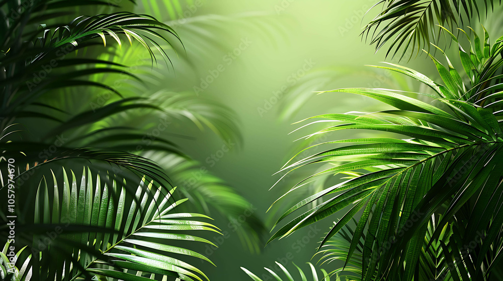 Fototapeta premium lush green foliage of a tropical rainforest with the sun shining through the leaves