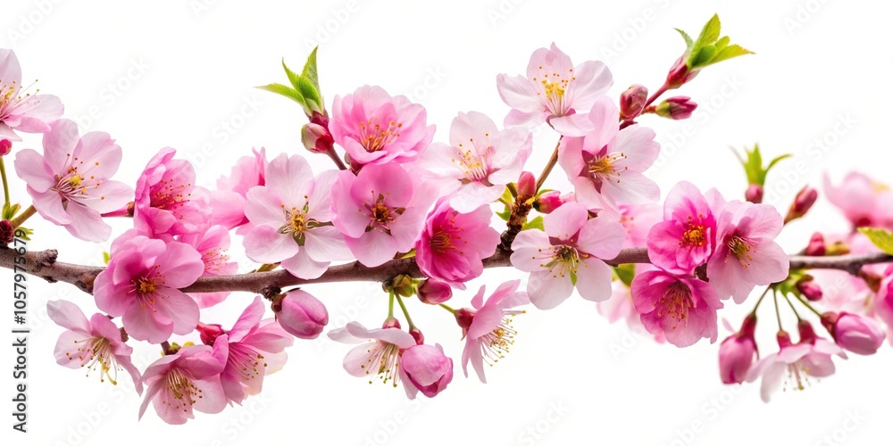 Macro pink cherry blossom tree branch isolated on white background Macro pink cherry blossom tree branch isolated on white background