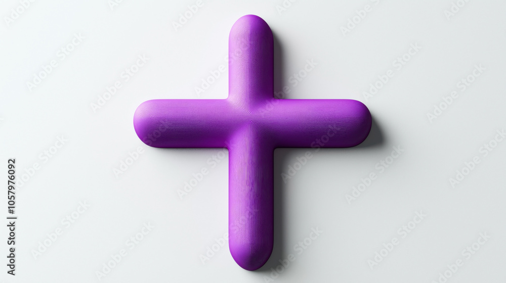 3D-ed purple cross shape isolated on a white background with rounded edges and smooth texture 3D-ed purple cross shape isolated on a white background with rounded edges and smooth texture