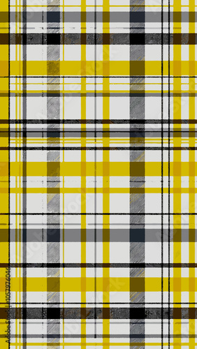Seamless Bright yellow plaid pattern featuring gray and black lines suitable for fabric and wallpapers 