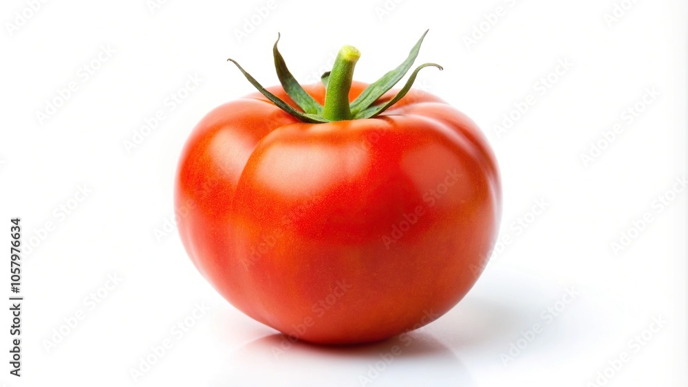 Macro shot of a single isolated tomato on white background with clipping path
