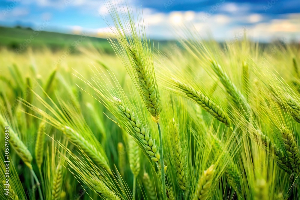 Macro shot of barley field focusing on foreground Macro shot of barley field focusing on foreground