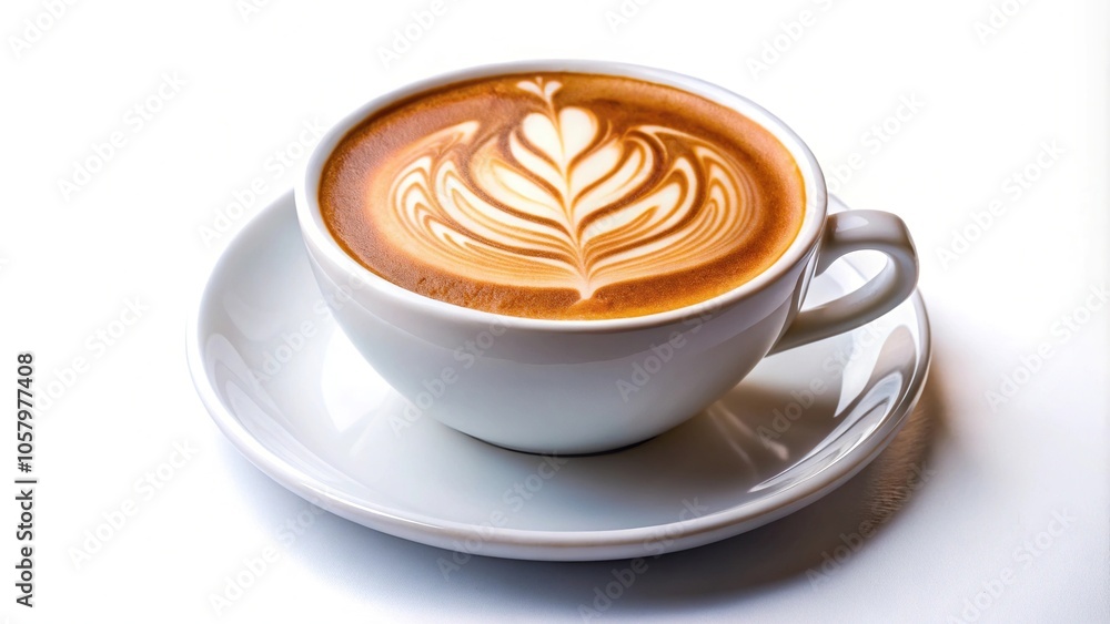 Macro shot of latte art coffee in a cup on isolated white background Macro shot of latte art coffee in a cup on isolated white background