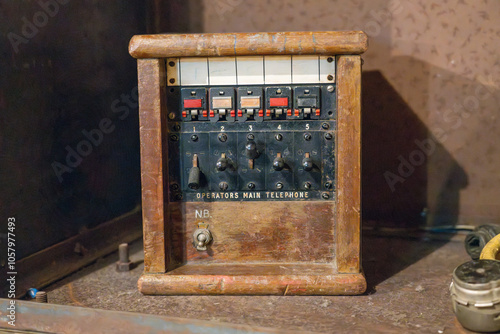 Vintage Telephone switchboard or switch box used during the Japanese Invasion of Singapore during World War 2, as seen in Fort Canning Park Battlebox. photo