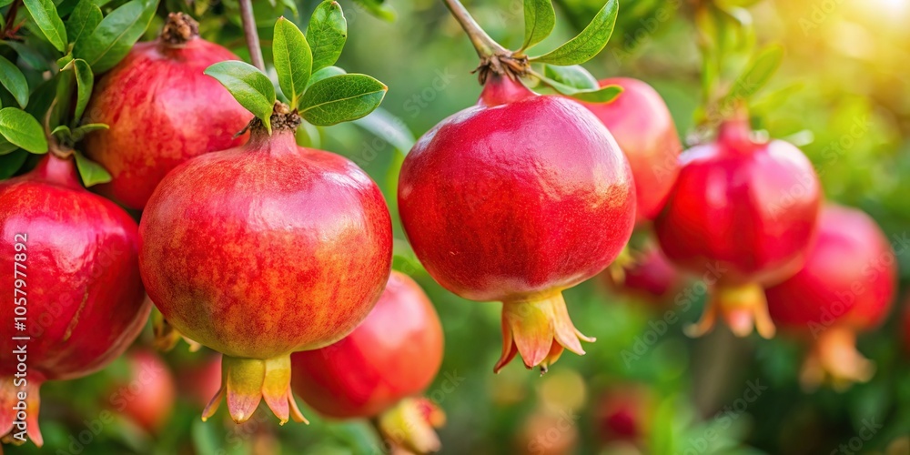 Macro shot of pomegranates growing on an ornamental tree Macro shot of pomegranates growing on an ornamental tree