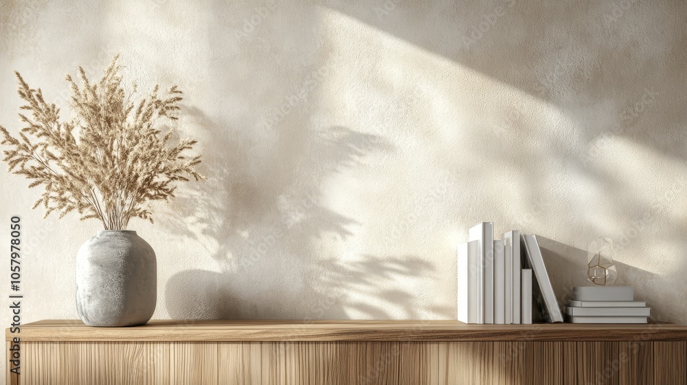 Minimalist Home Decor with Dried Plants and Books Minimalist Home Decor with Dried Plants and Books