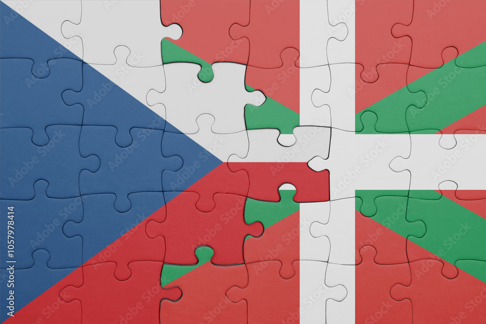 puzzle with the colourful national flag of czech republic and flag of basque country . puzzle with the colourful national flag of czech republic and flag of basque country .