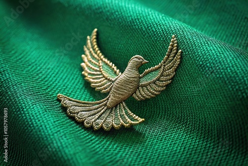 Macro texture of twill dove emerald green textile cloth photo