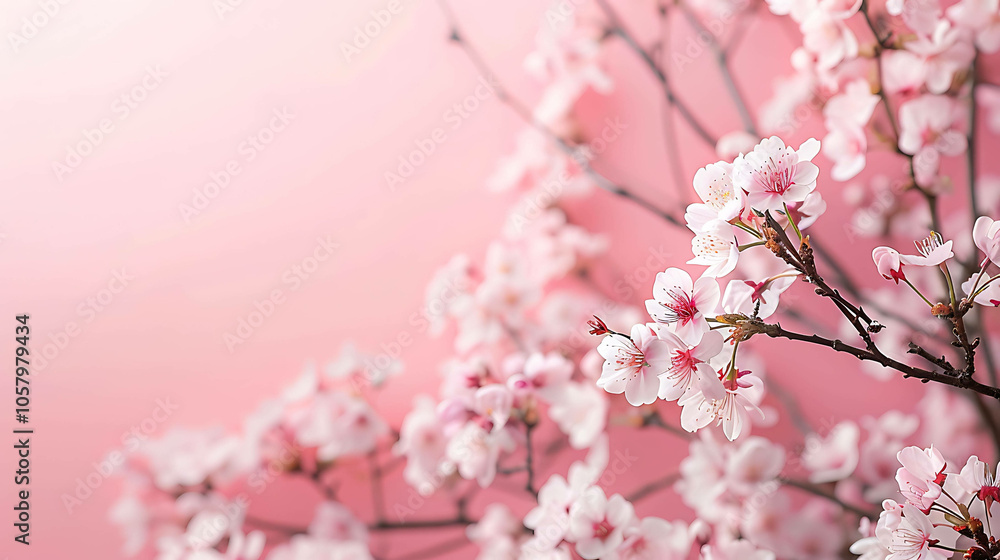 Fototapeta premium Soft pink cherry blossoms against a blurred background.