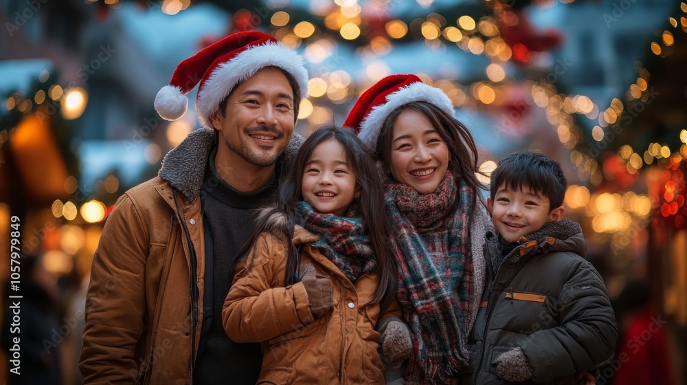 Family enjoying Christmas lights. Family enjoying Christmas lights.