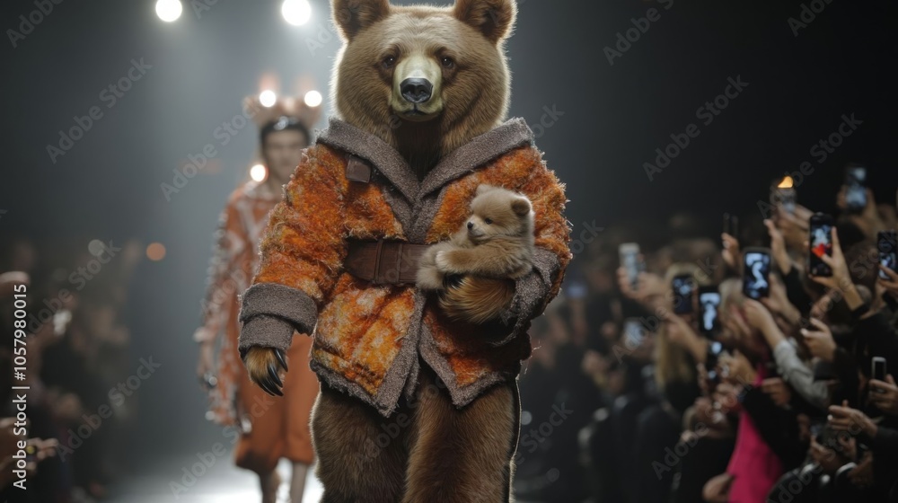 Bear showcasing creativity on runway. Bear showcasing creativity on runway.