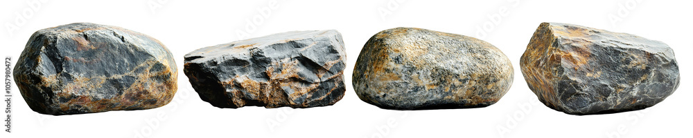 Set, collection of Stone object isolated on transparent background.
