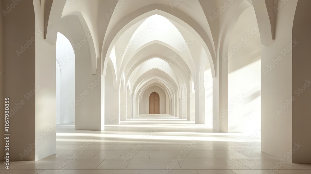 Obraz premium Serene Interior of a White Archway Hallway
