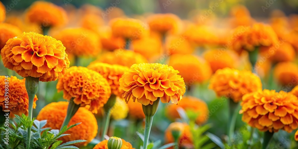 Marigold flowers in the garden with selective focus, symmetrical nature Marigold flowers in the garden with selective focus, symmetrical nature