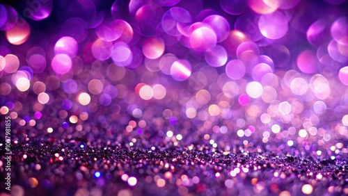 Medium shot abstract bokeh shimmering purple glitter lights with blurry defocused background