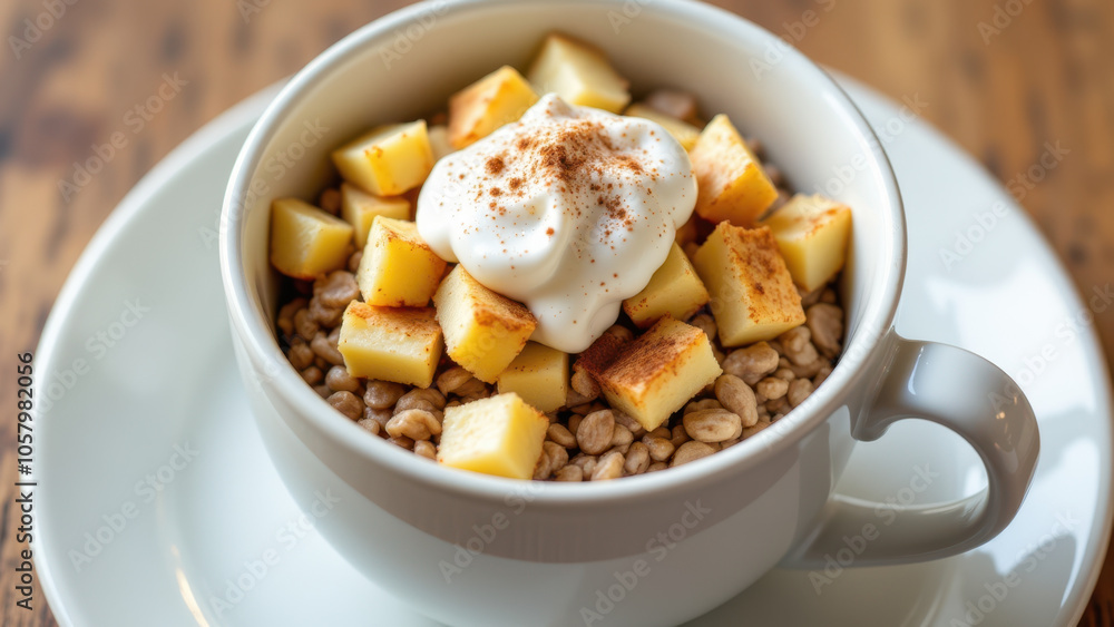 Fresh fruit parfait with granola and whipped cream on a plate. Fresh fruit parfait with granola and whipped cream on a plate.