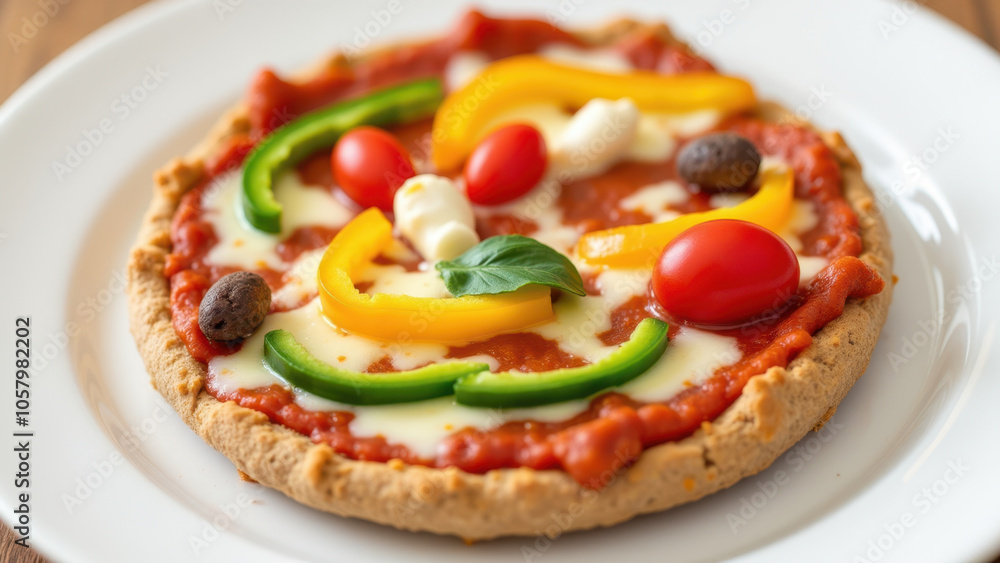A delicious homemade pizza with a variety of colorful toppings.