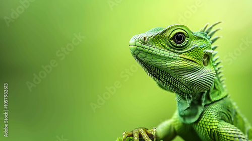 A green iguana is a large, arboreal lizard native to Central and South America. It is a popular pet due to its docile nature and striking coloration.