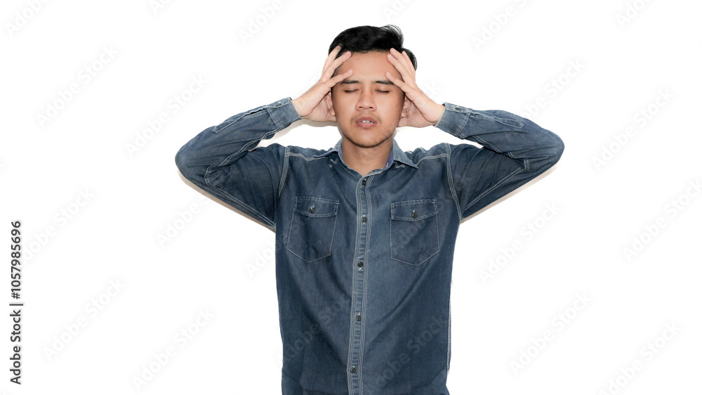 Asian man headache isolated on white background,health concept Asian man headache isolated on white background,health concept