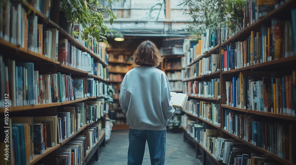 Cozy Browsing in a Bookstore Library Scene Cozy Browsing in a Bookstore Library Scene