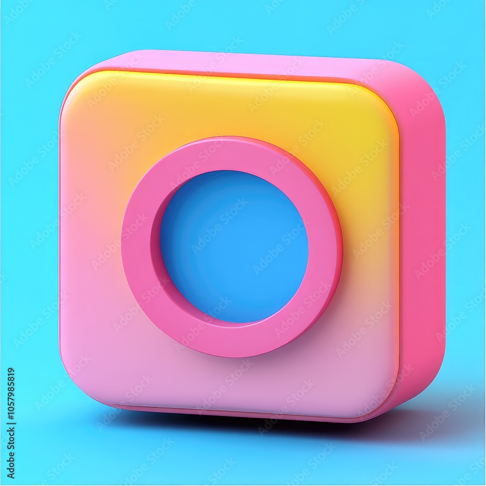 Vibrant 3D Icon with Gradient Colors and Circular Center on Blue Background Vibrant 3D Icon with Gradient Colors and Circular Center on Blue Background