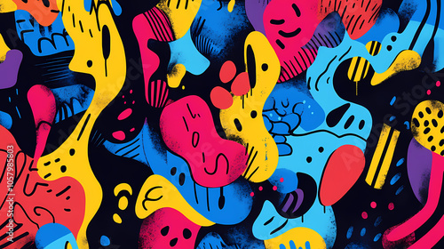 Abstract colorful street art graffiti wall urban creative modern vibrant mural design. Graffiti Murals. Illustration