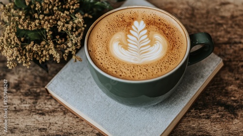 Cozy Cafe Scene with Latte Art and Greenery