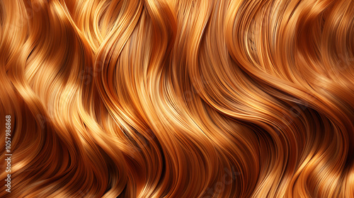 a close-up view of flowing, wavy hair, showcasing rich, golden blonde hues. The smooth texture and shiny strands create a sense of softness and volume