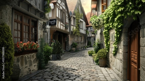 Fototapeta Naklejka Na Ścianę i Meble -  Picturesque cobblestone streets of a historic European town