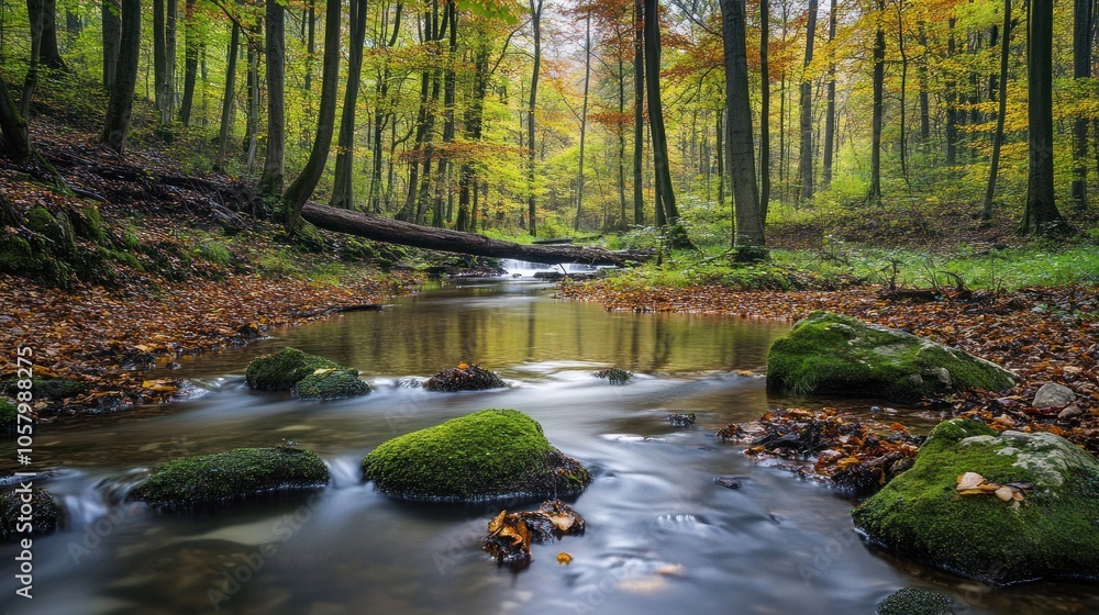 Serene Stream in Autumn Forest Serene Stream in Autumn Forest