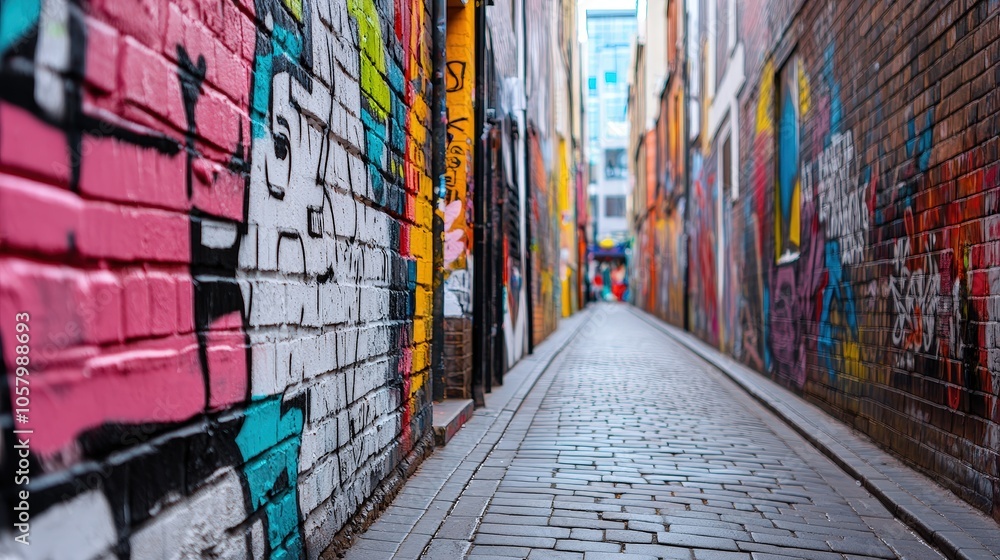 Fototapeta premium Colorful Urban Graffiti in Alleyway Scene