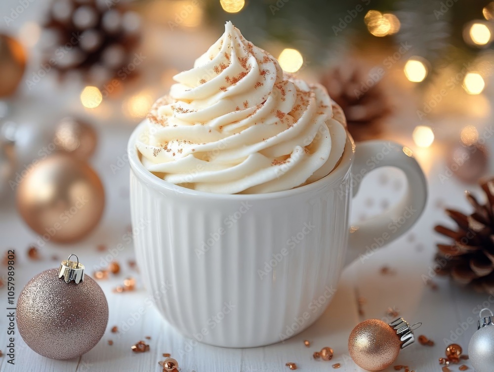 Creamy whipped topping in mug. Creamy whipped topping in mug.