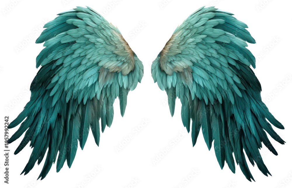 PNG Teal feather angel wings turquoise bird white background. PNG Teal feather angel wings turquoise bird white background.